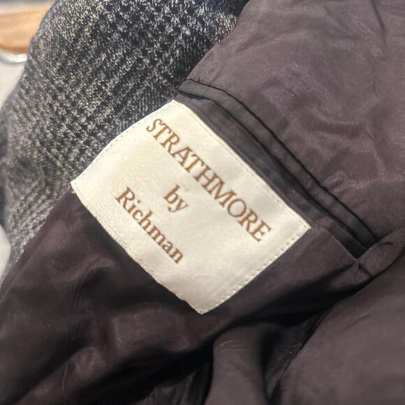 Strathmore By Richman Unisex Large Blazer Black Plaid Wool Vintage Wool Blend - Picture 3 of 3